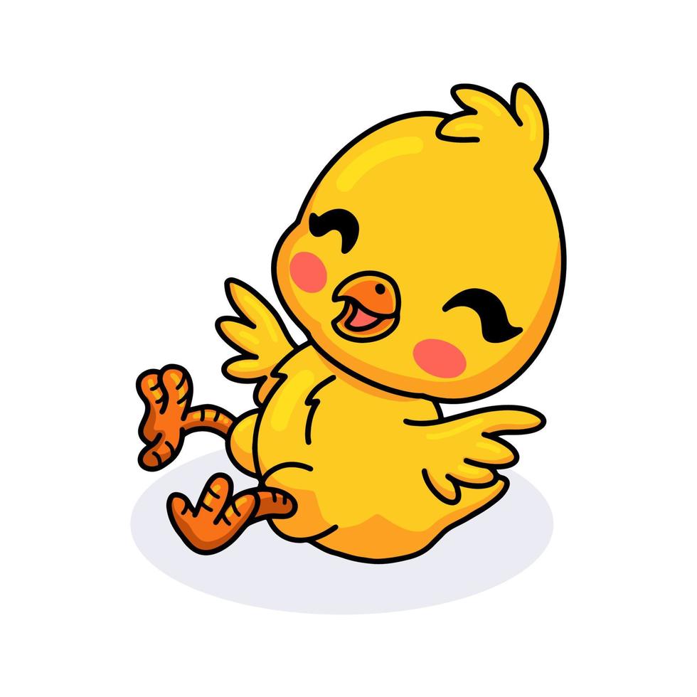 mignon petit dessin animé de poussin jaune posant vecteur