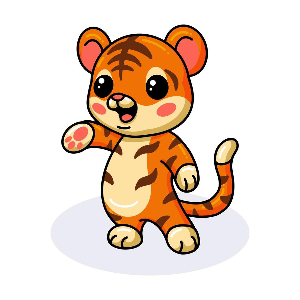 dessin animé mignon bébé tigre posant vecteur