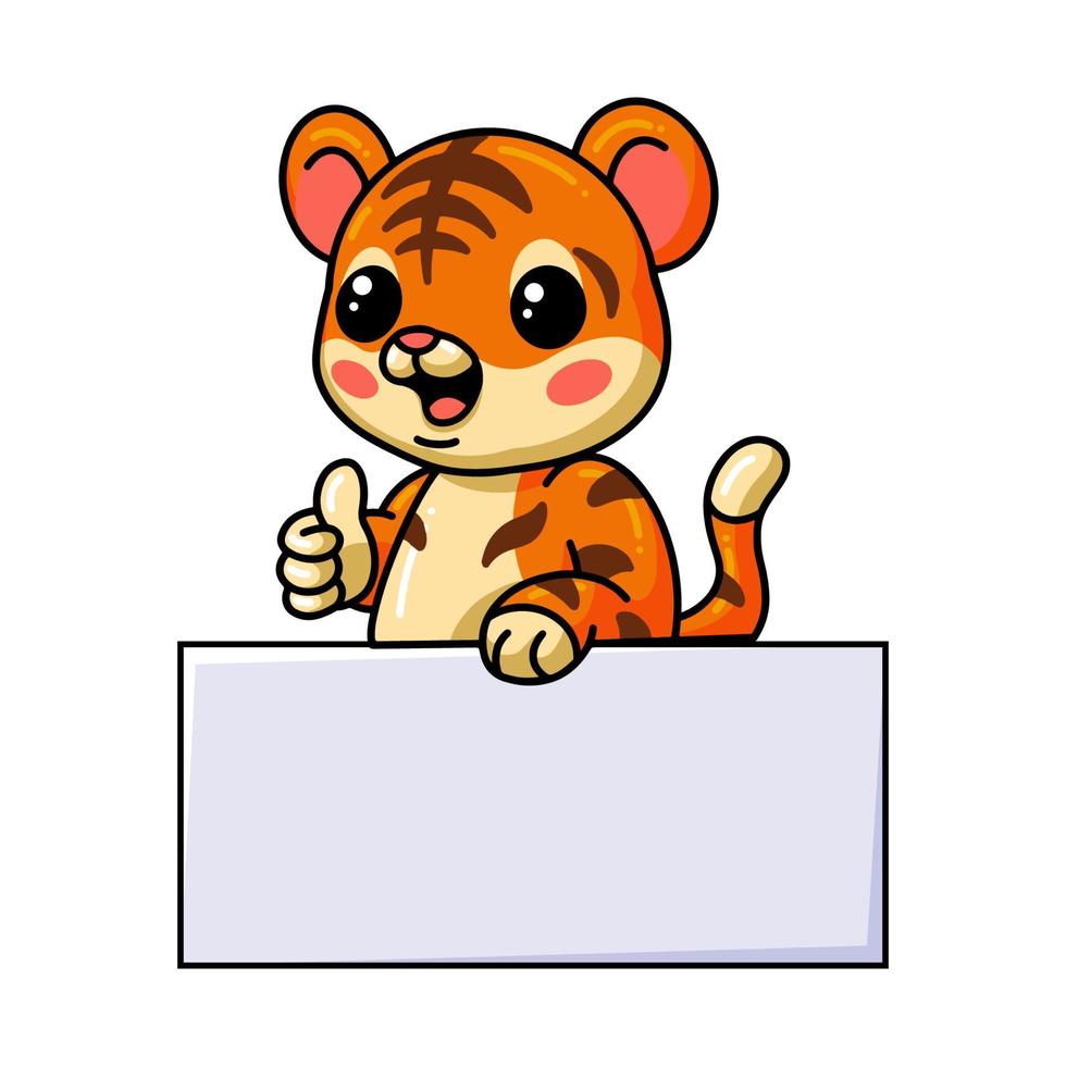 dessin animé mignon bébé tigre avec signe vierge et abandonner le pouce vecteur