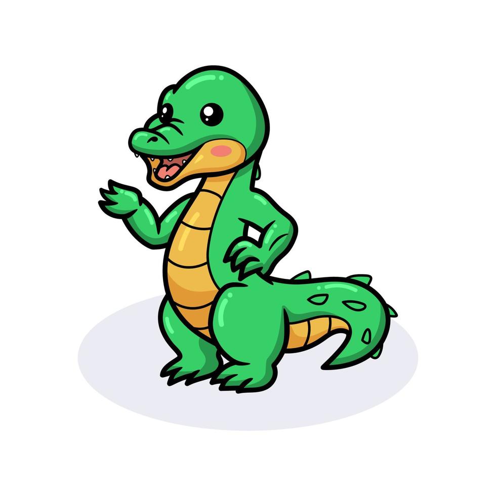 mignon petit dessin animé de crocodile debout vecteur