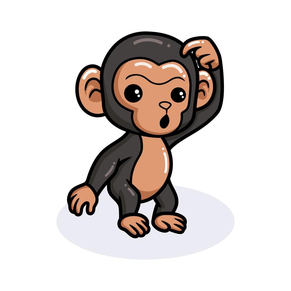 mignon bébé chimpanzé dessin animé pensant vecteur