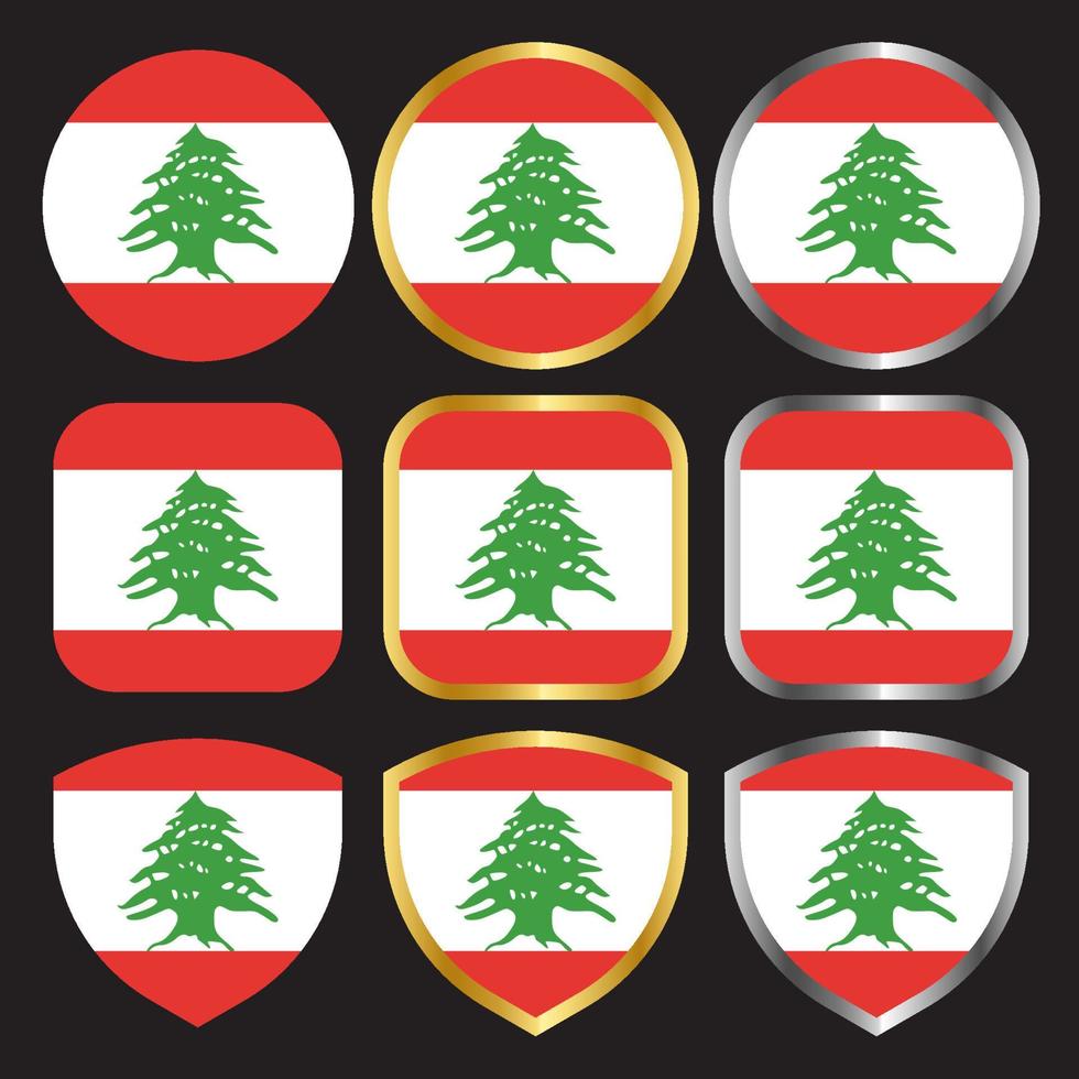 icône vectorielle du drapeau du liban sertie de bordure or et argent vecteur