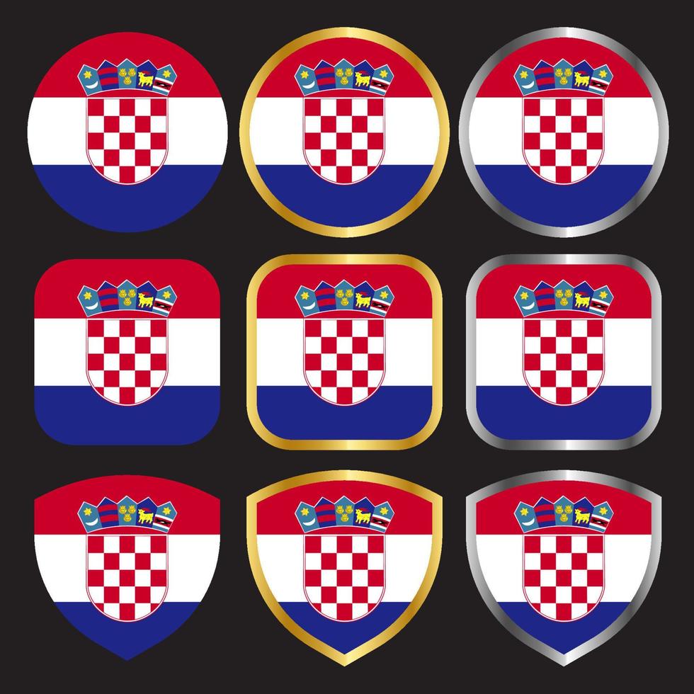 icône de vecteur de drapeau croatie sertie de bordure or et argent
