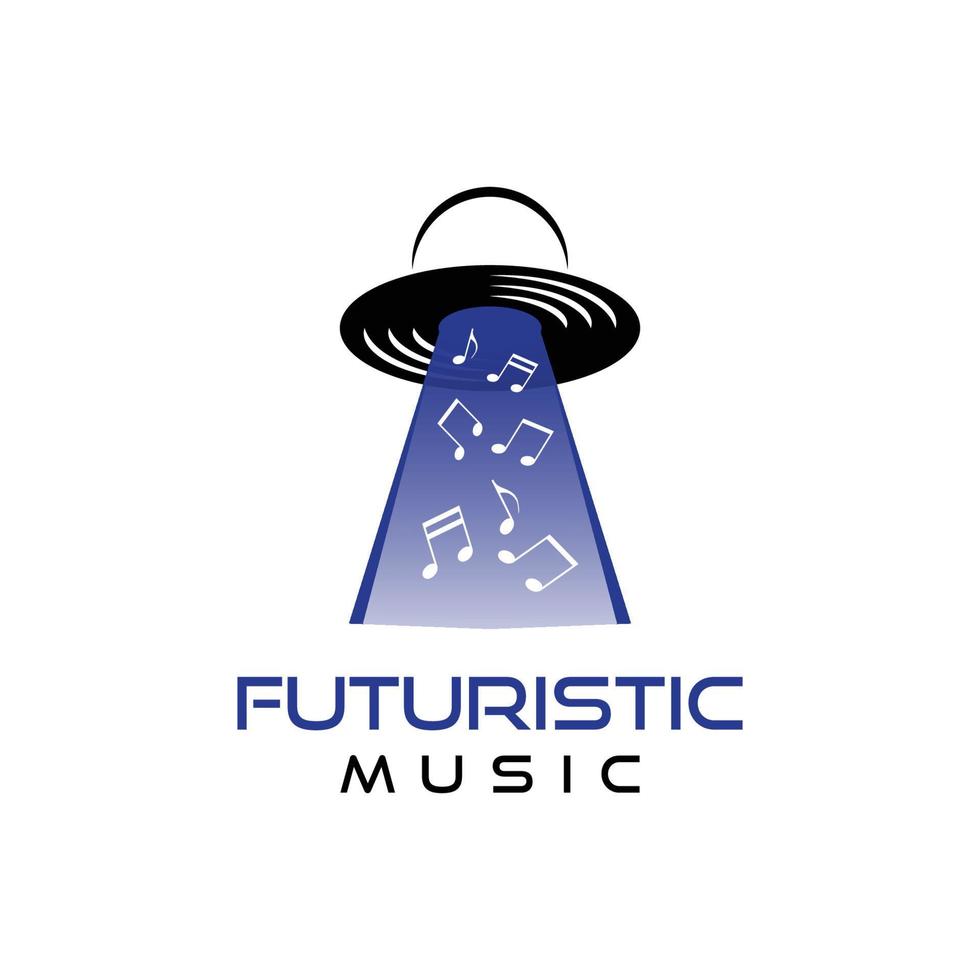 modèle de logo de musique futuriste avec note et ovni vecteur