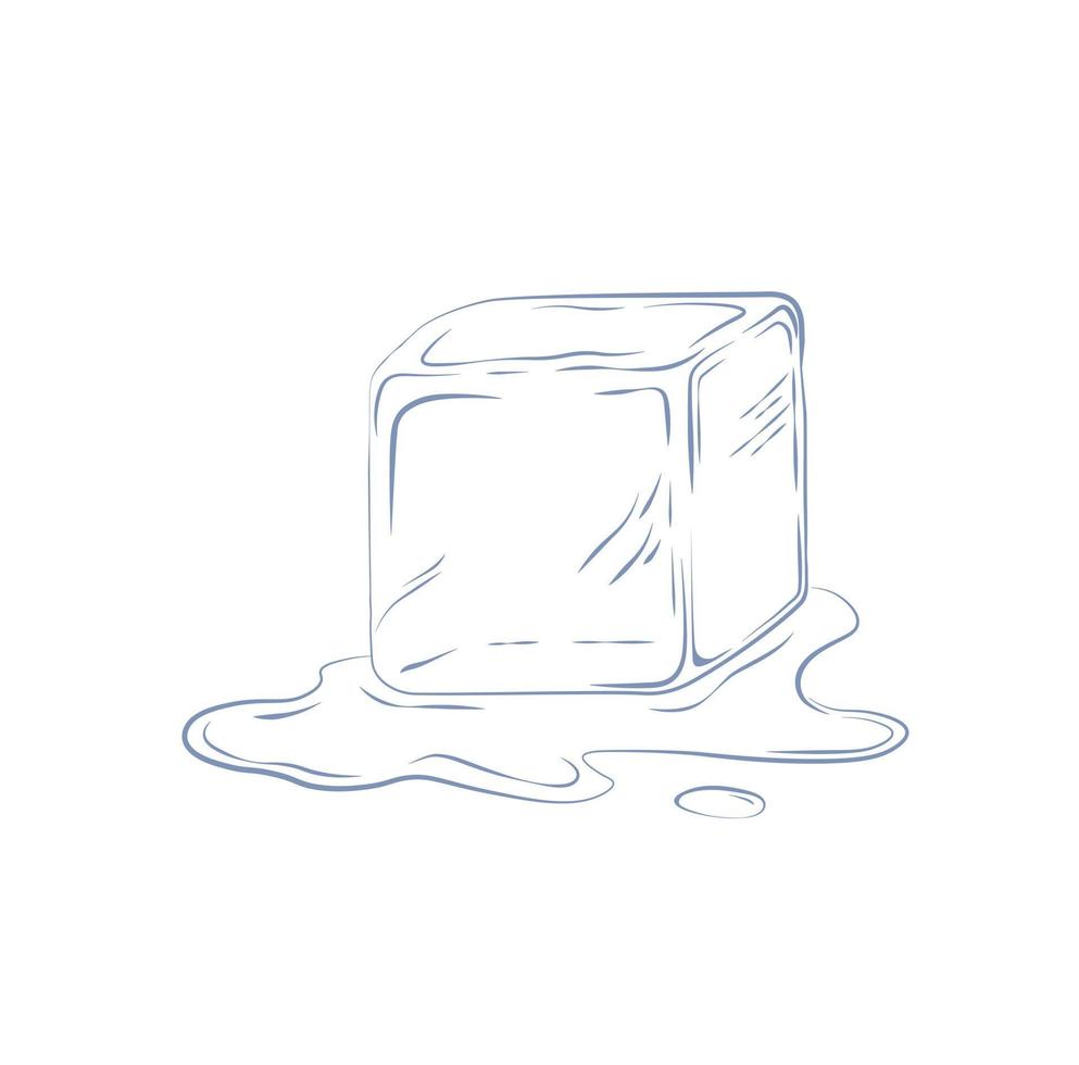 illustration de stock de vecteur de cube de glace. eau fondue. éléments pour cocktails froids. la silhouette est monochrome. isolé sur fond blanc.