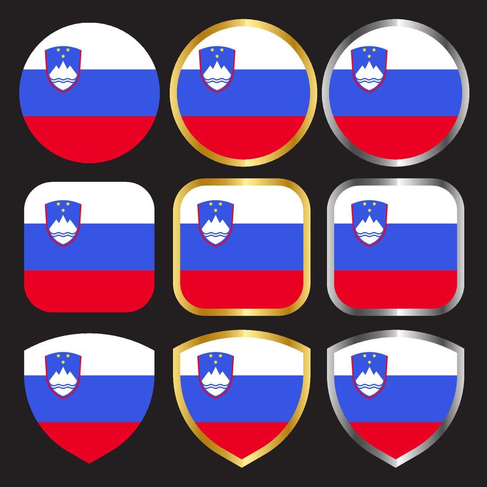 icône vectorielle du drapeau slovène sertie de bordure or et argent vecteur