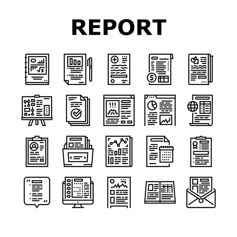 rapports documentation collection icônes définies vecteur