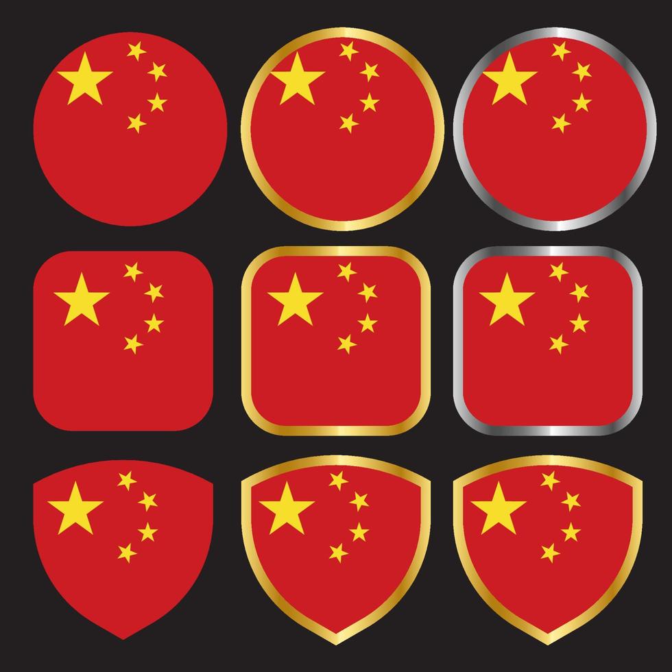 icône vectorielle du drapeau de la chine sertie de bordure or et argent vecteur