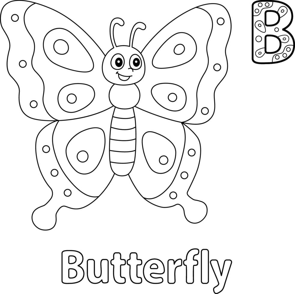 papillon alphabet abc coloriage page b vecteur