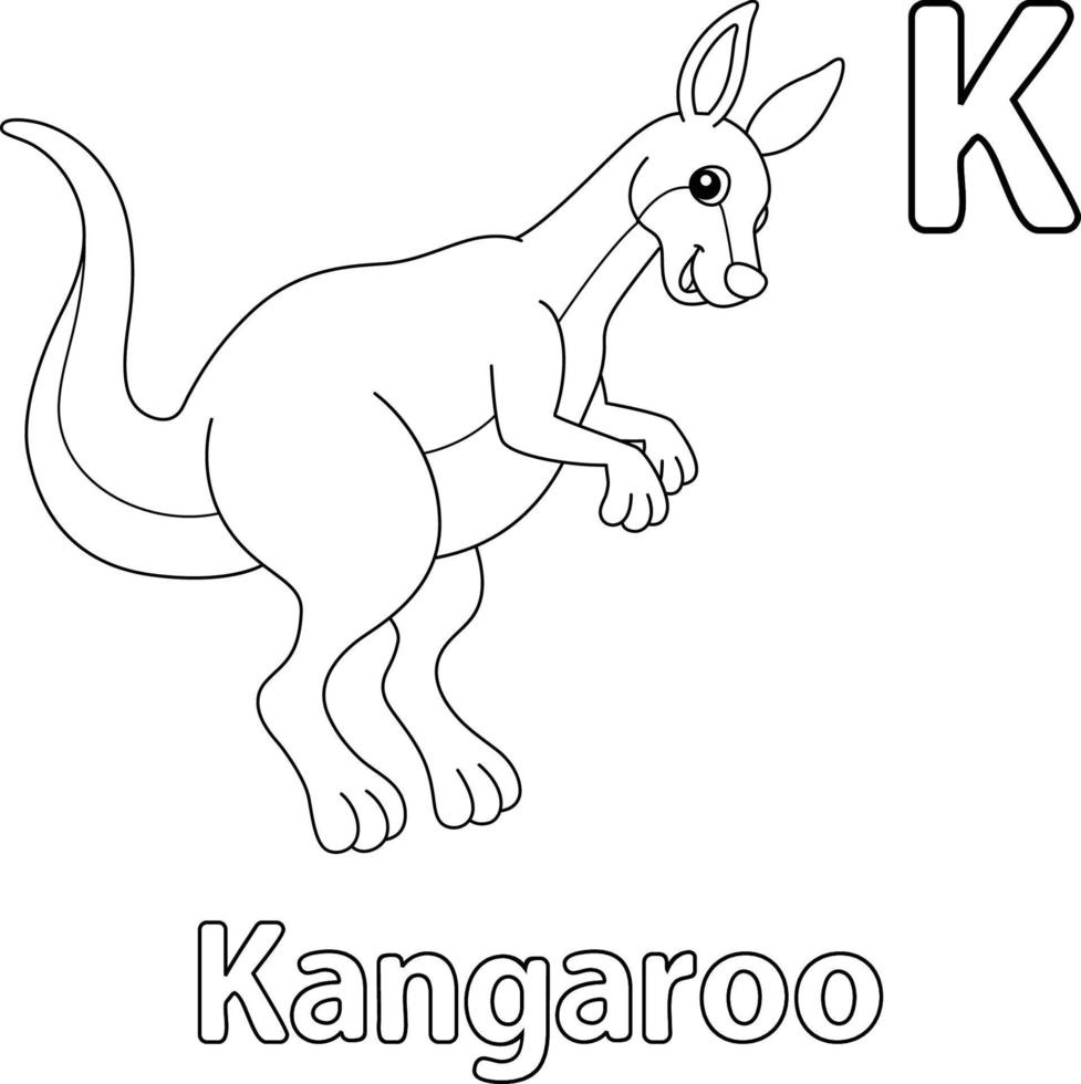 sauter, kangourou, alphabet, abc, coloration, page, k vecteur