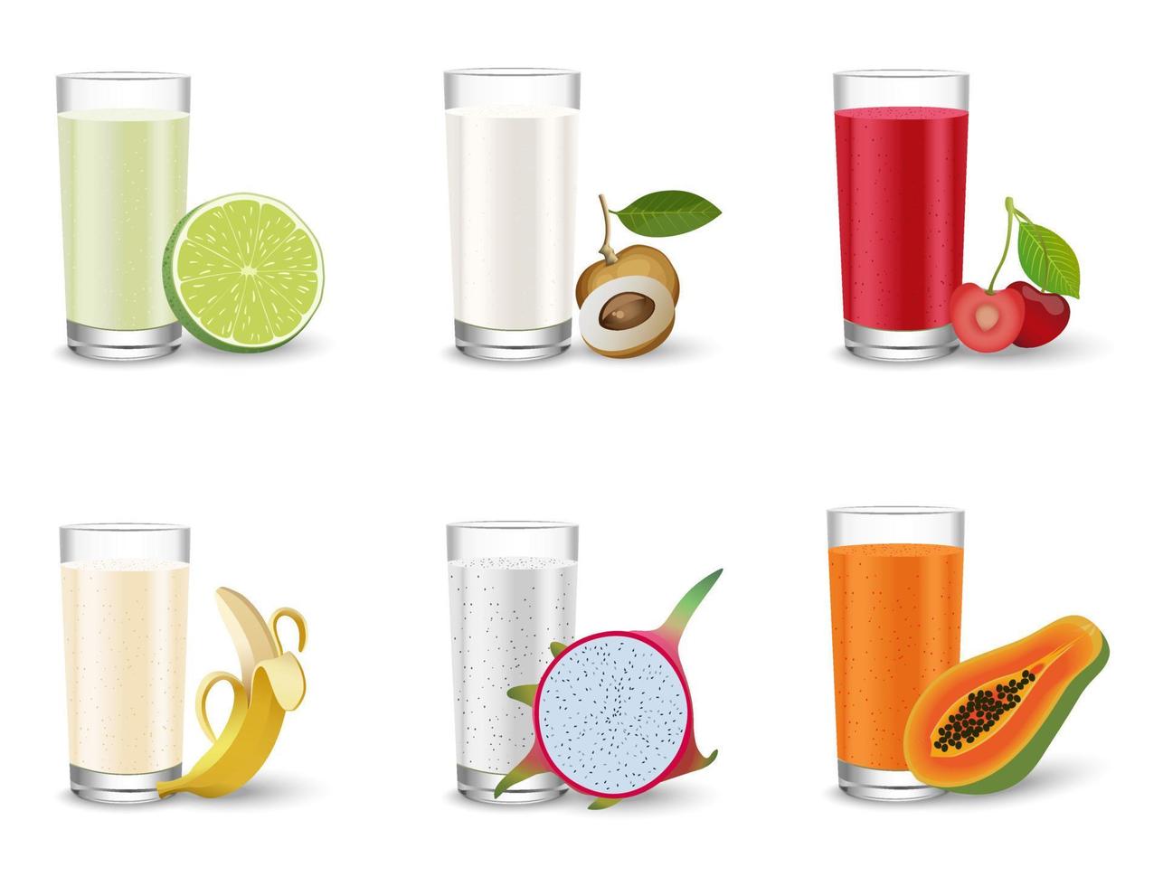 ensemble de jus de fruits livré avec une photo du fruit vecteur