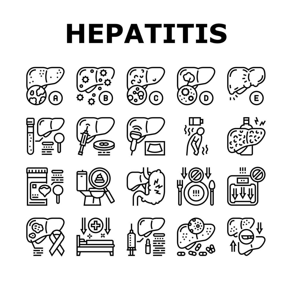 icônes de problème de santé du foie hépatite set vector