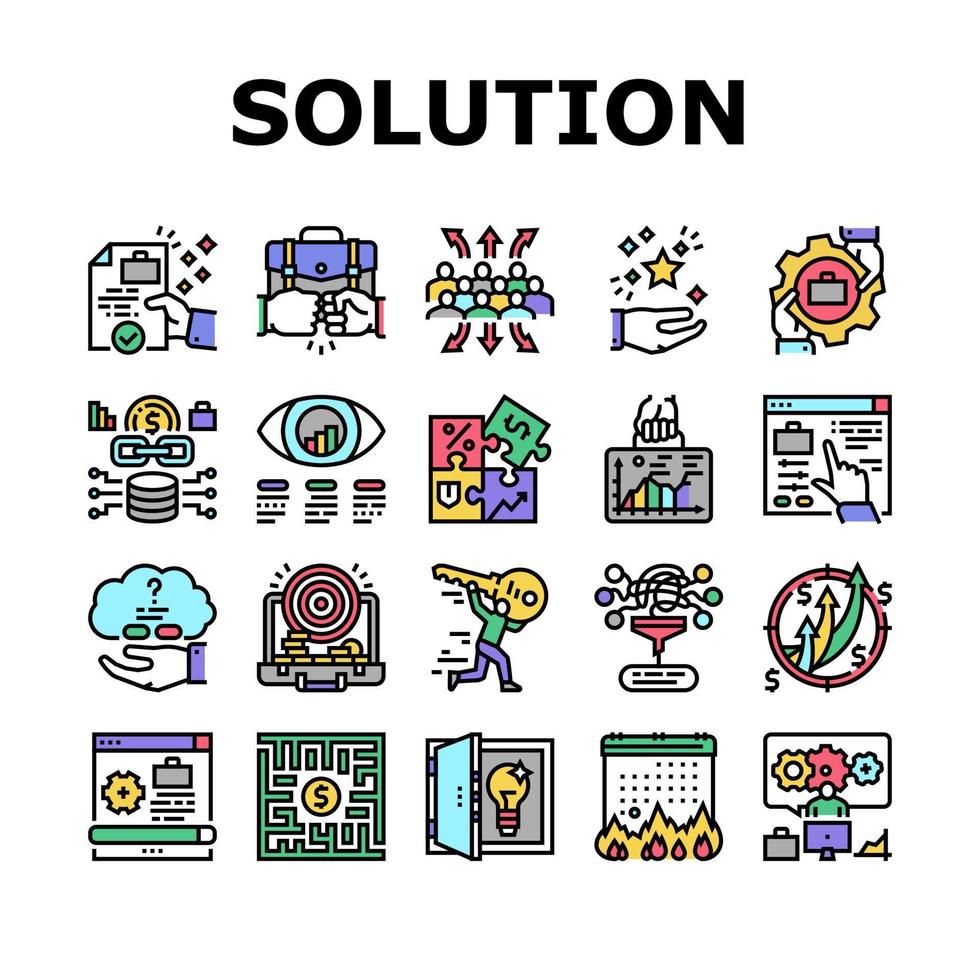 solution business problème tâche icônes définies vecteur