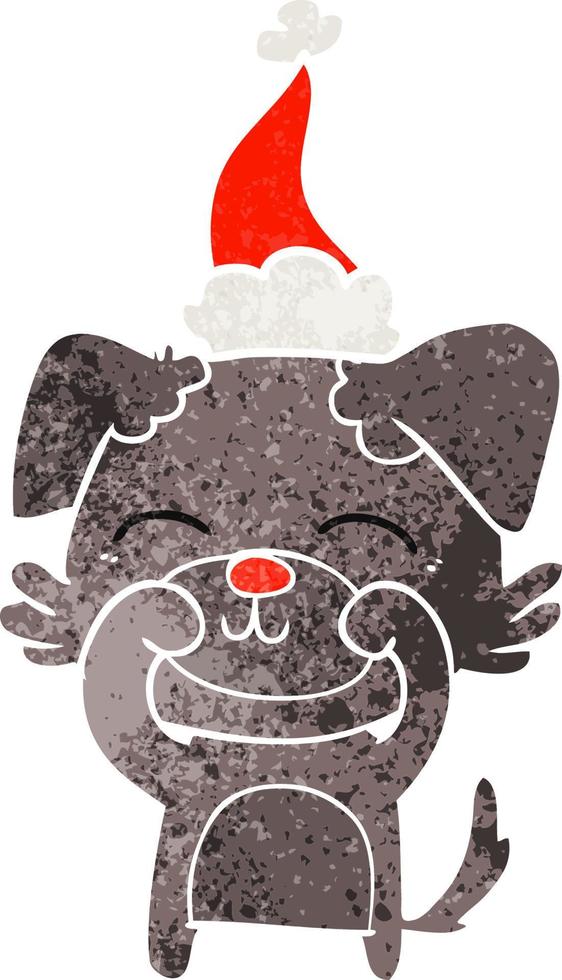 dessin animé rétro d'un chien portant un bonnet de noel vecteur