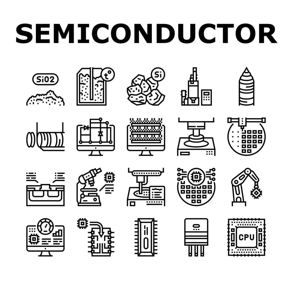 icônes d'usine de fabrication de semi-conducteurs définies vecteur