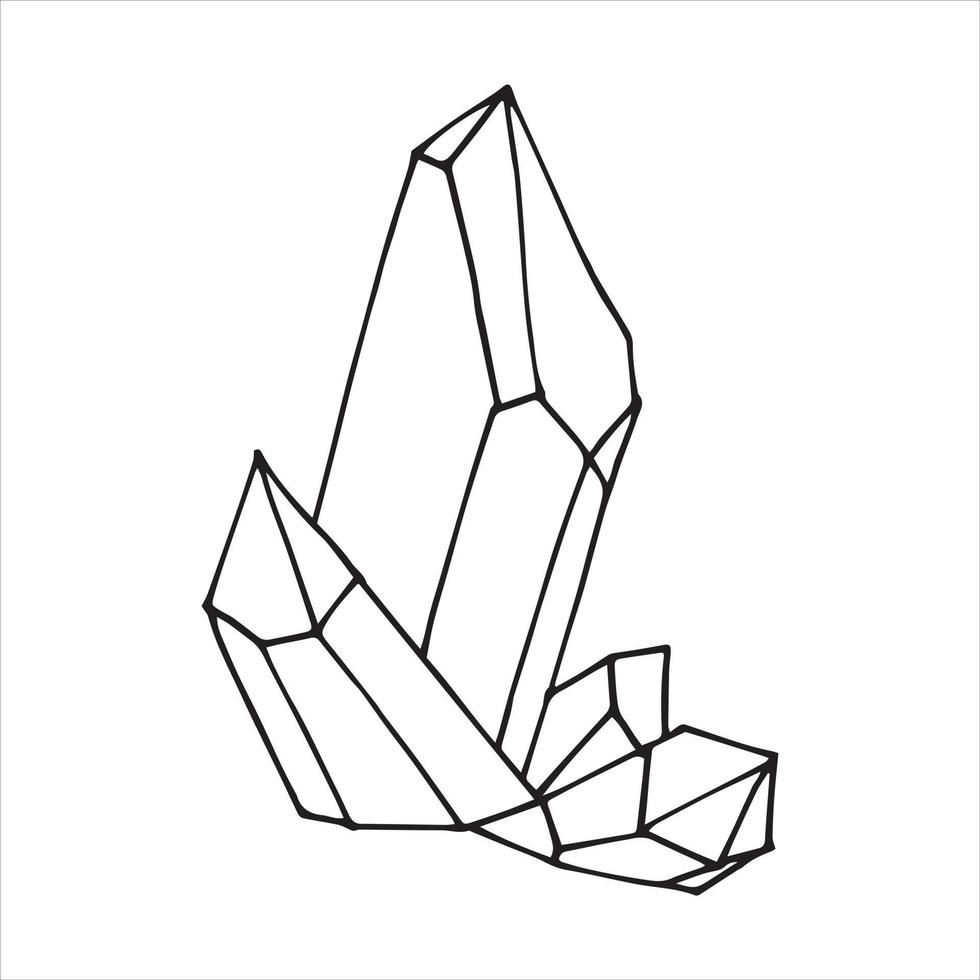 dessin au trait vectoriel dans le style doodle. cristaux. isolé sur fond blanc dessin simple de cristal, minéral.