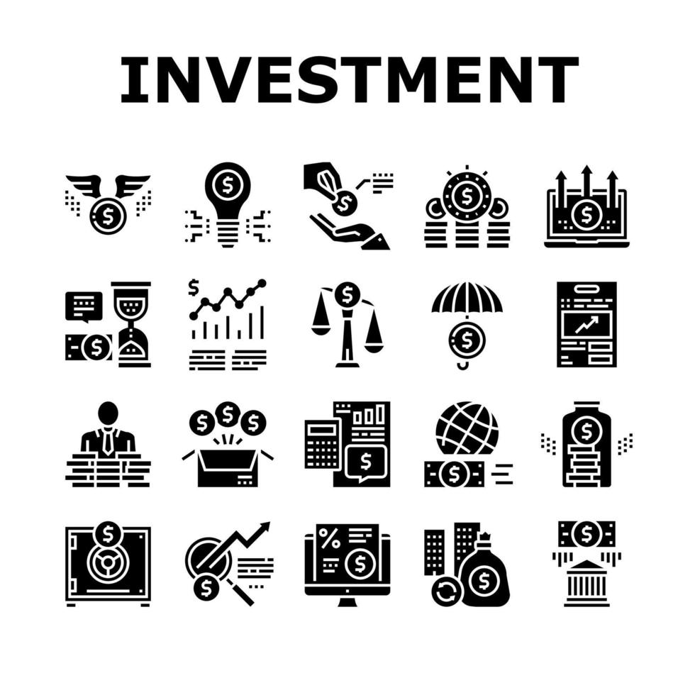 icônes de collection de portefeuille d'investissement définies illustration vectorielle vecteur