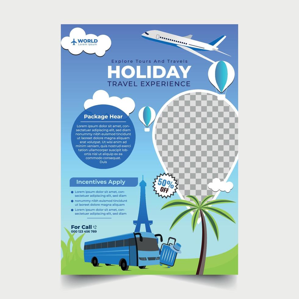 visites et conception de voyages pour le modèle de flyer, affiche et bannière. concept pour la journée mondiale du tourisme. voyage de plage d'été. dépliant ou affiche de marketing d'entreprise touristique avec fond numérique abstrait. vecteur