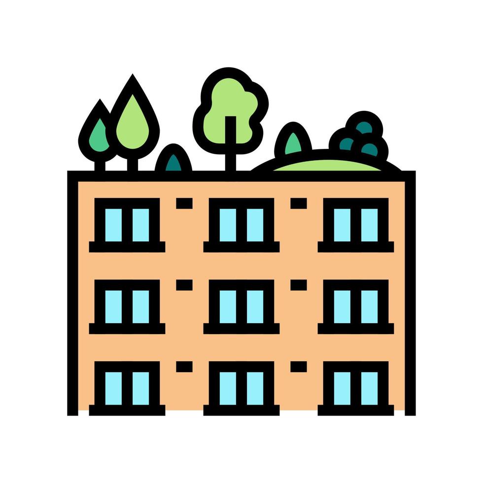 arbres et buissons sur l'illustration vectorielle de l'icône de couleur du toit du bâtiment vecteur