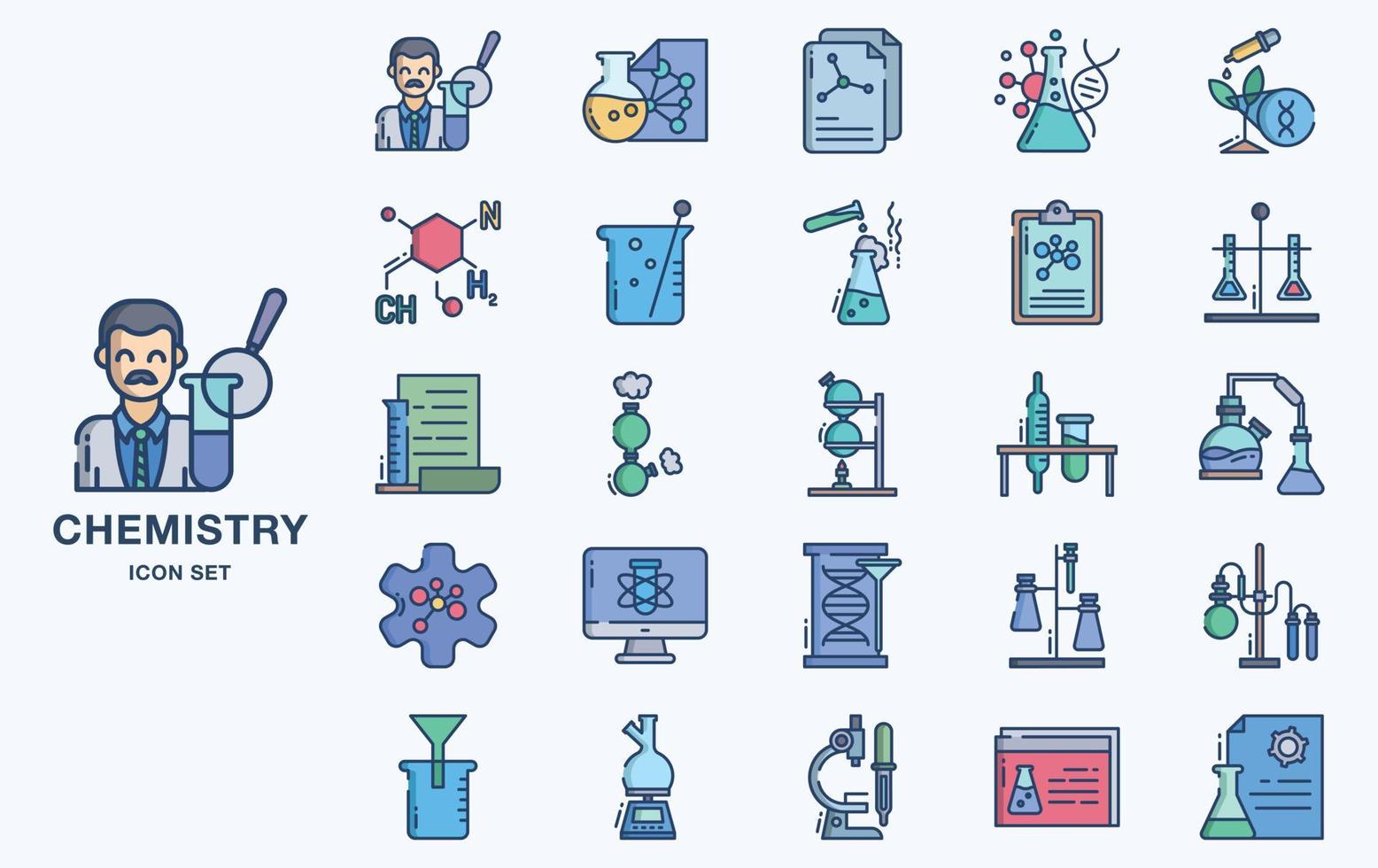 ensemble d'icônes vectorielles de chimie et d'expérience vecteur