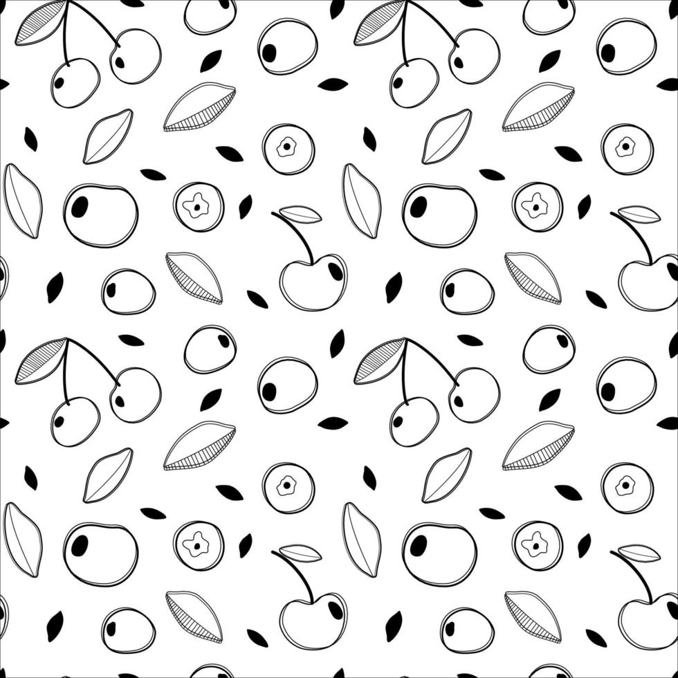 motif vectoriel noir et blanc avec des baies et des feuilles