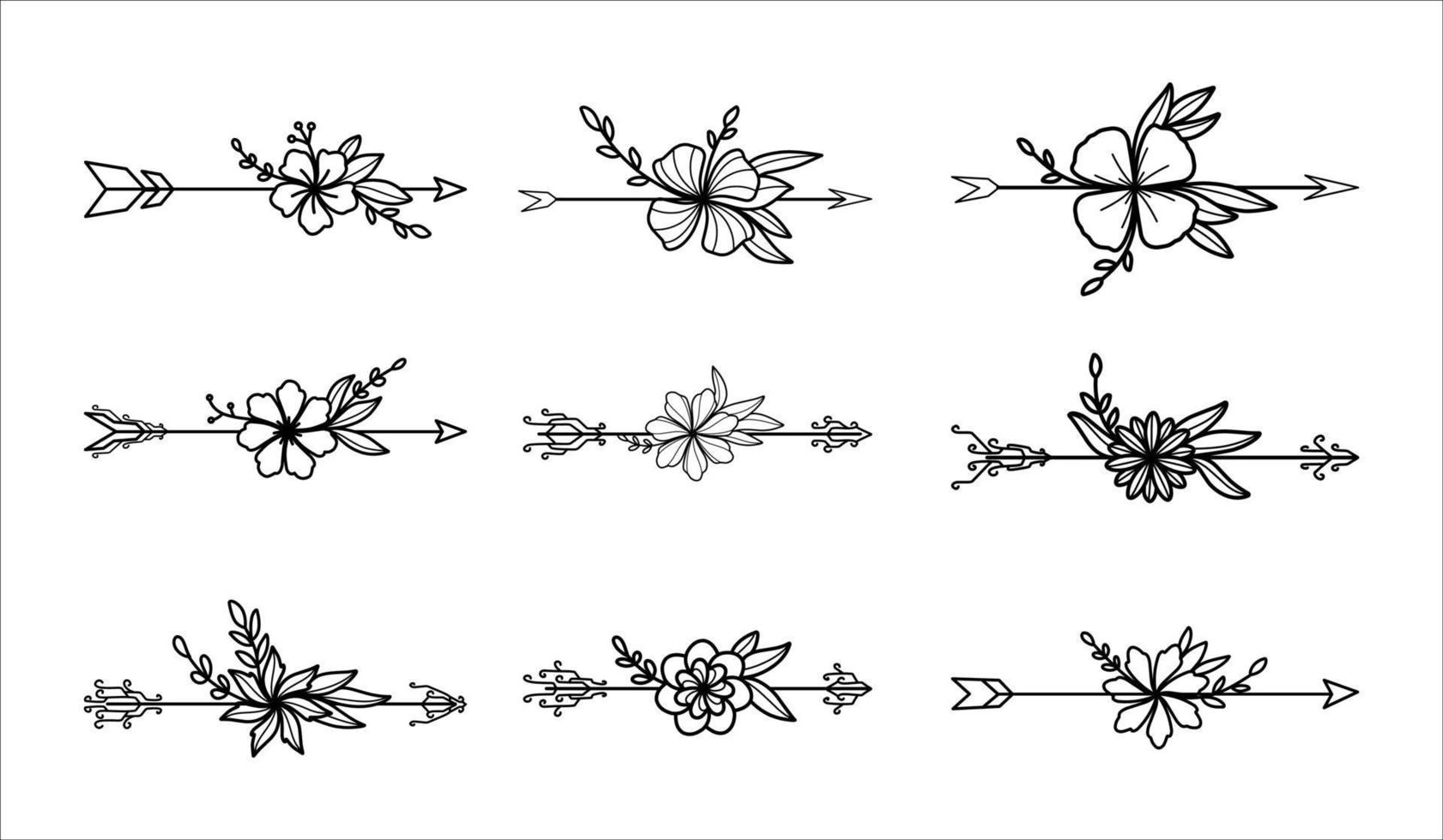 collection de flèches avec des illustrations de fleurs vecteur