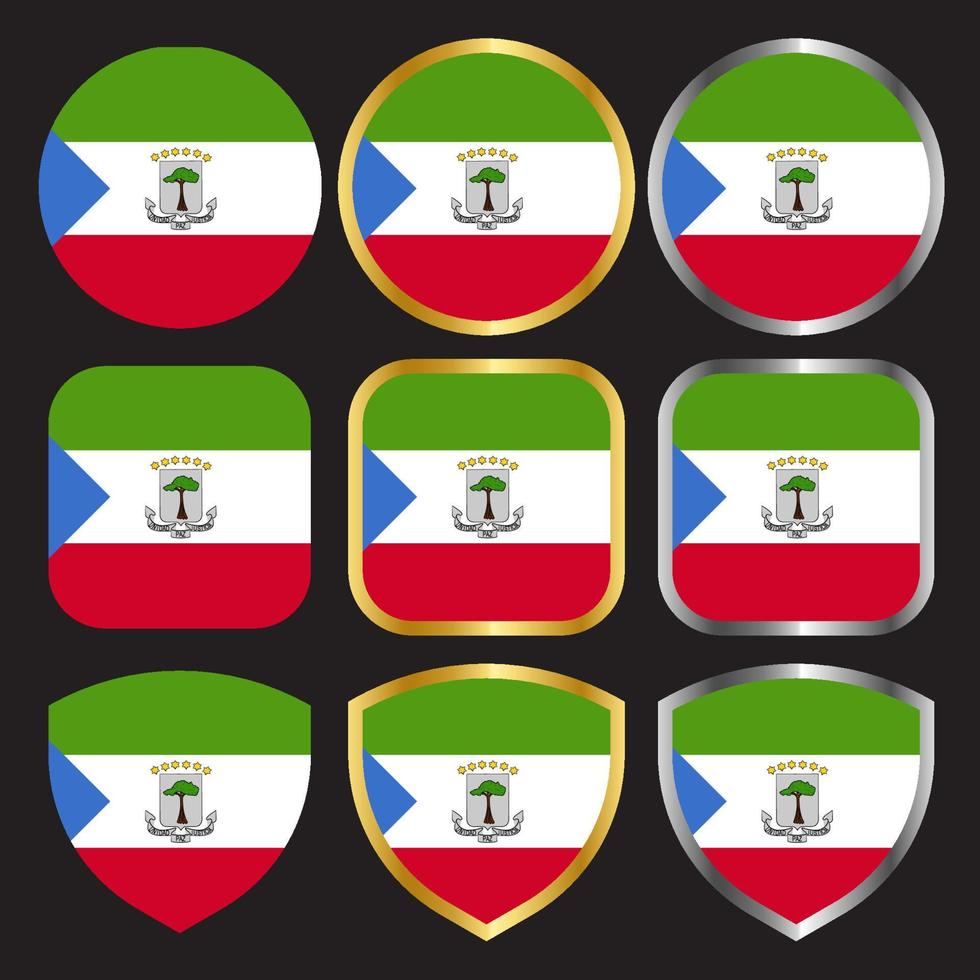 icône vectorielle du drapeau de la guinée équatoriale sertie de bordure or et argent vecteur