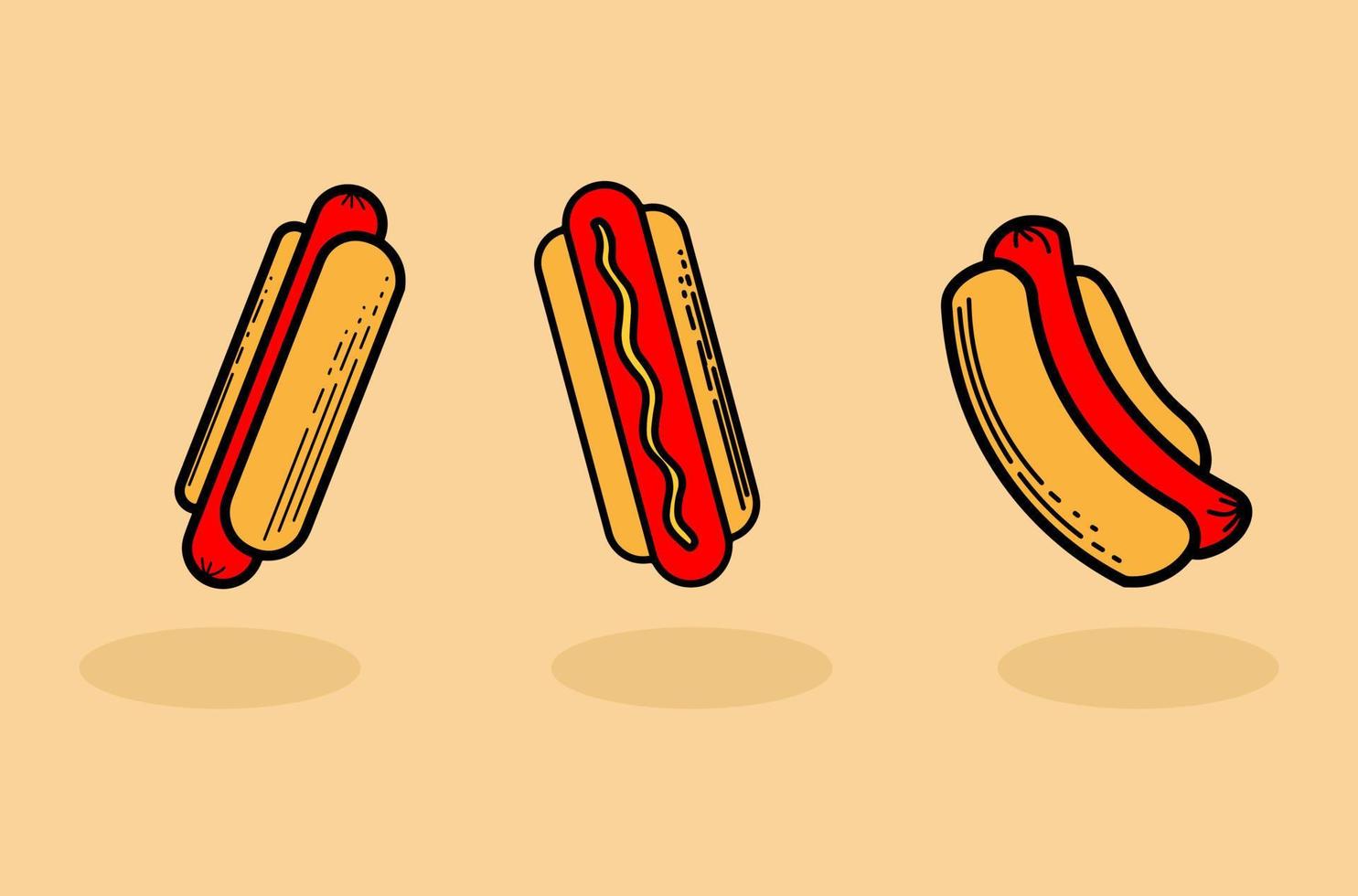 trois illustrations de hot-dog vecteur