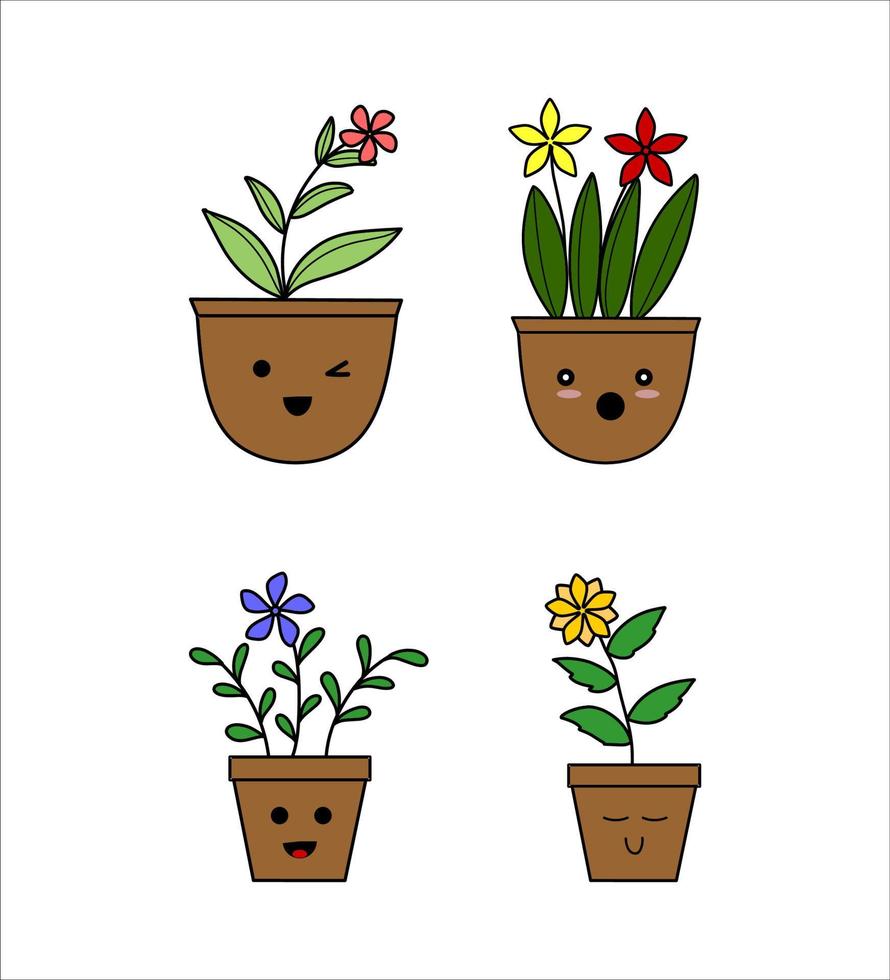 plantes en pot avec collection d'expressions vecteur