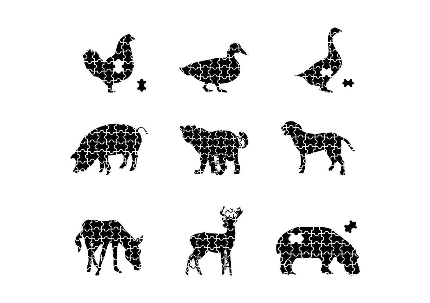 ensemble de puzzle d'animaux en silhouette vecteur
