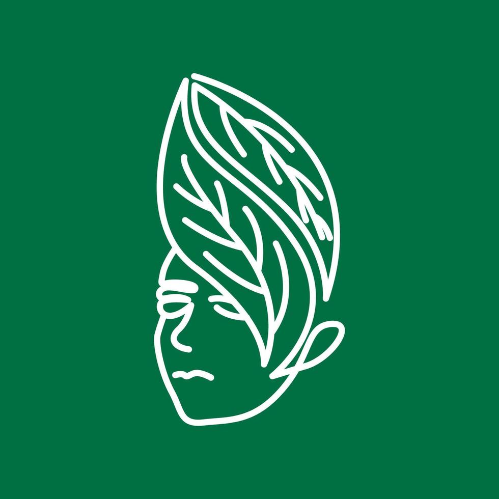 concept de logo ligne belle fille feuille verte vecteur
