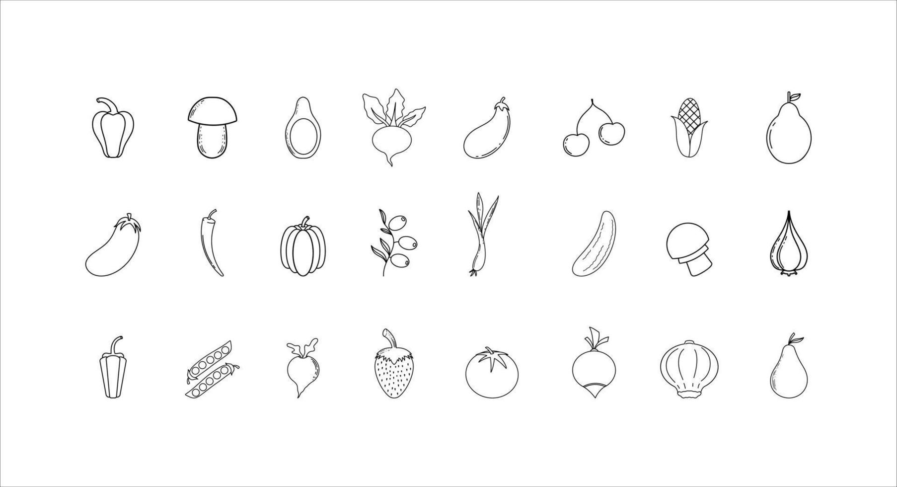 illustration dessinée à la main de légumes et de fruits sur fond blanc vecteur