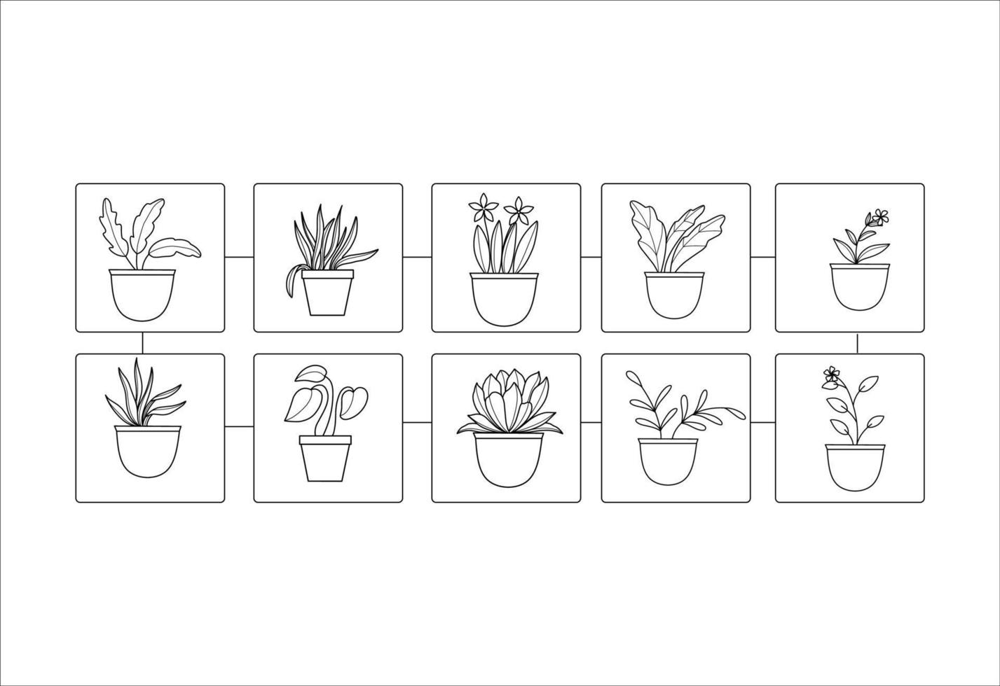 collection de plantes en pot en icône rectangle vecteur