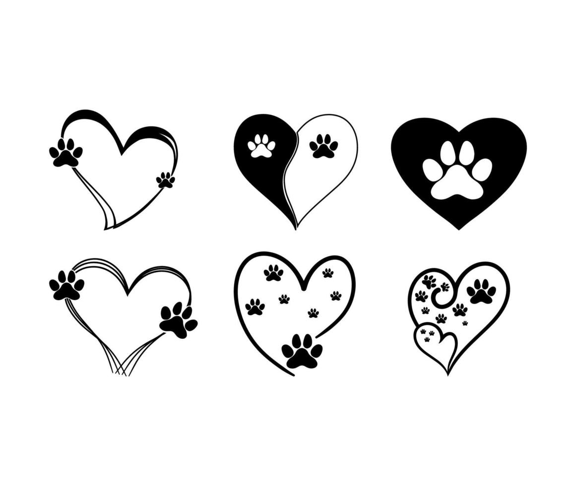 illustrations collection de pistes de chien coeur yin yang vecteur