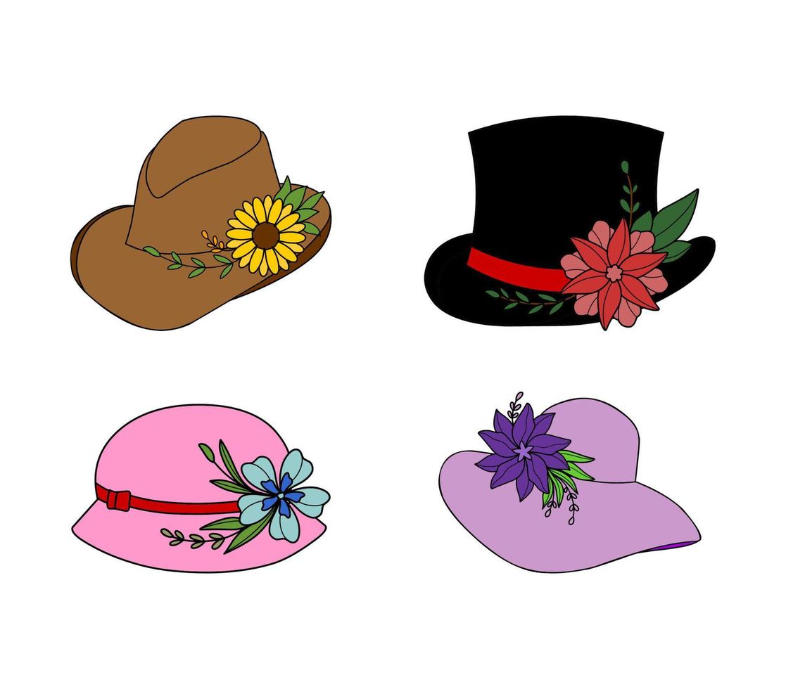 ensemble de vecteur d'illustrations de couleurs de chapeau