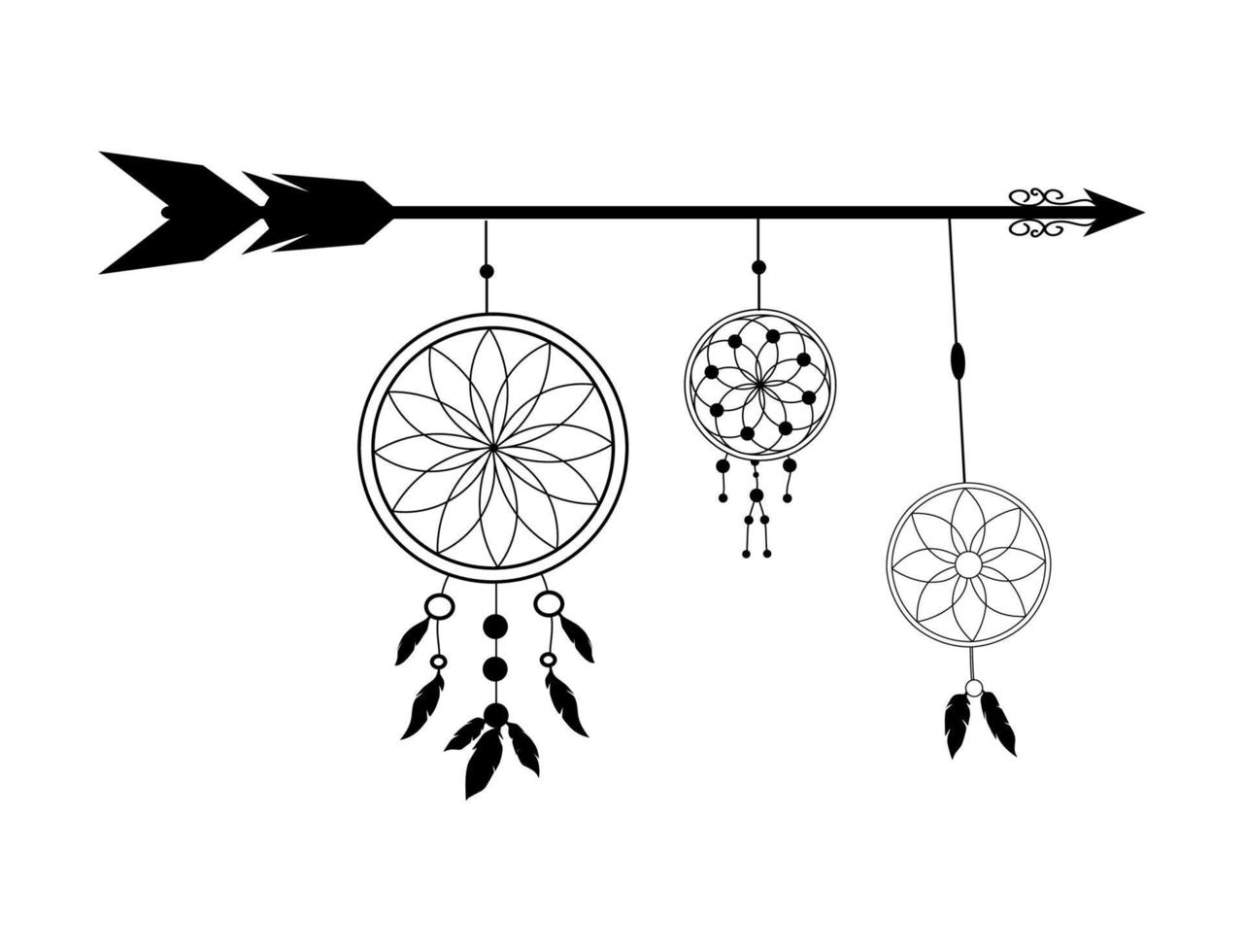 illustrations flèches tribales avec collection de capteurs de rêves vecteur