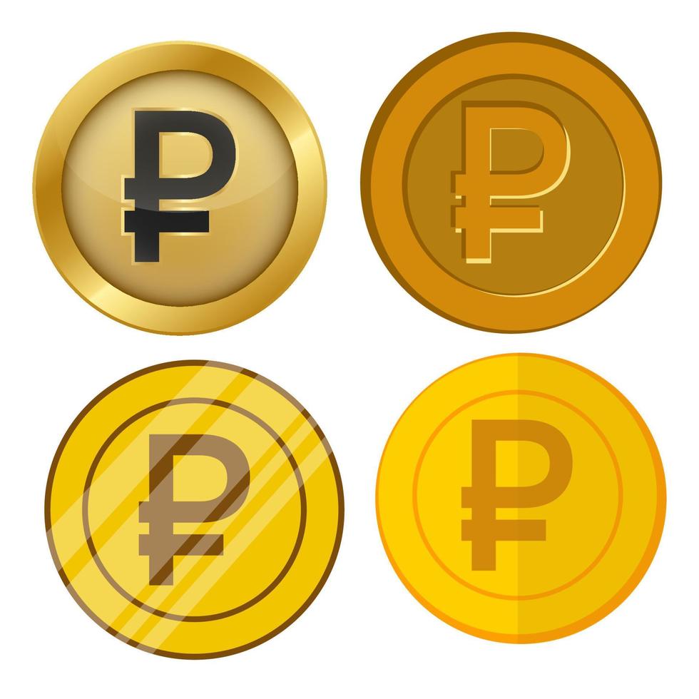 quatre pièces d'or de style différent avec jeu de vecteurs de symbole monétaire rouble vecteur