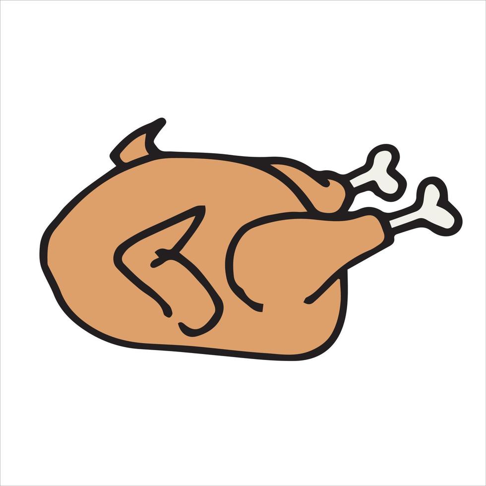 illustration vectorielle dans le style doodle, carton. un simple dessin coloré d'un poulet cuit au four. poulet frit, dinde. clip art nourriture festive, nourriture pour les vacances vecteur