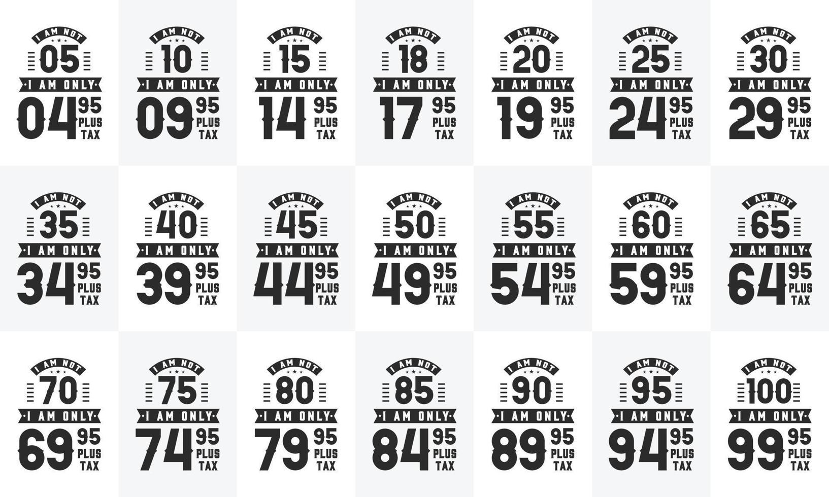 ensemble de conception d'anniversaire. ensemble de typographie d'anniversaire vintage rétro. je n'ai pas 5, 10, 15, 10, 15, 18, 20, 25, 30, 35, 40, 45, 50, 55, 60, 65, 70, 75, 80, 85, 90, 95, 100 ans de l'enfance vecteur