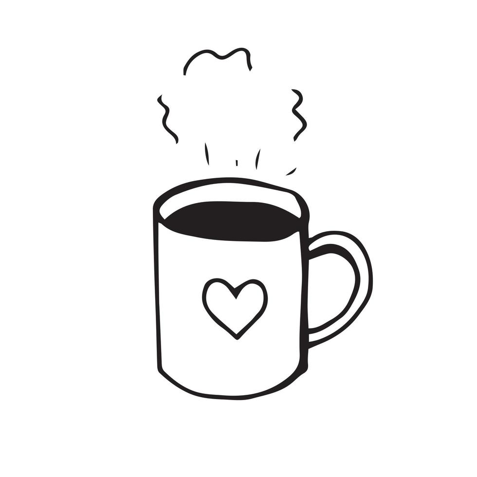 illustration vectorielle stock. une jolie tasse de café ou de thé sur laquelle la vapeur monte. dessin de style doodle isolé sur fond blanc vecteur