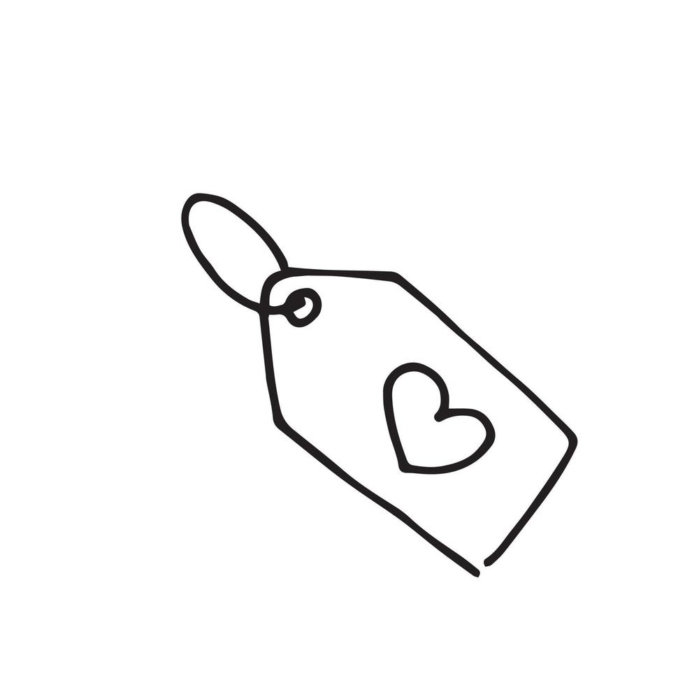 dessin vectoriel dans le style doodle. étiquette avec coeur. illustration mignonne faite avec amour, symbole de vente