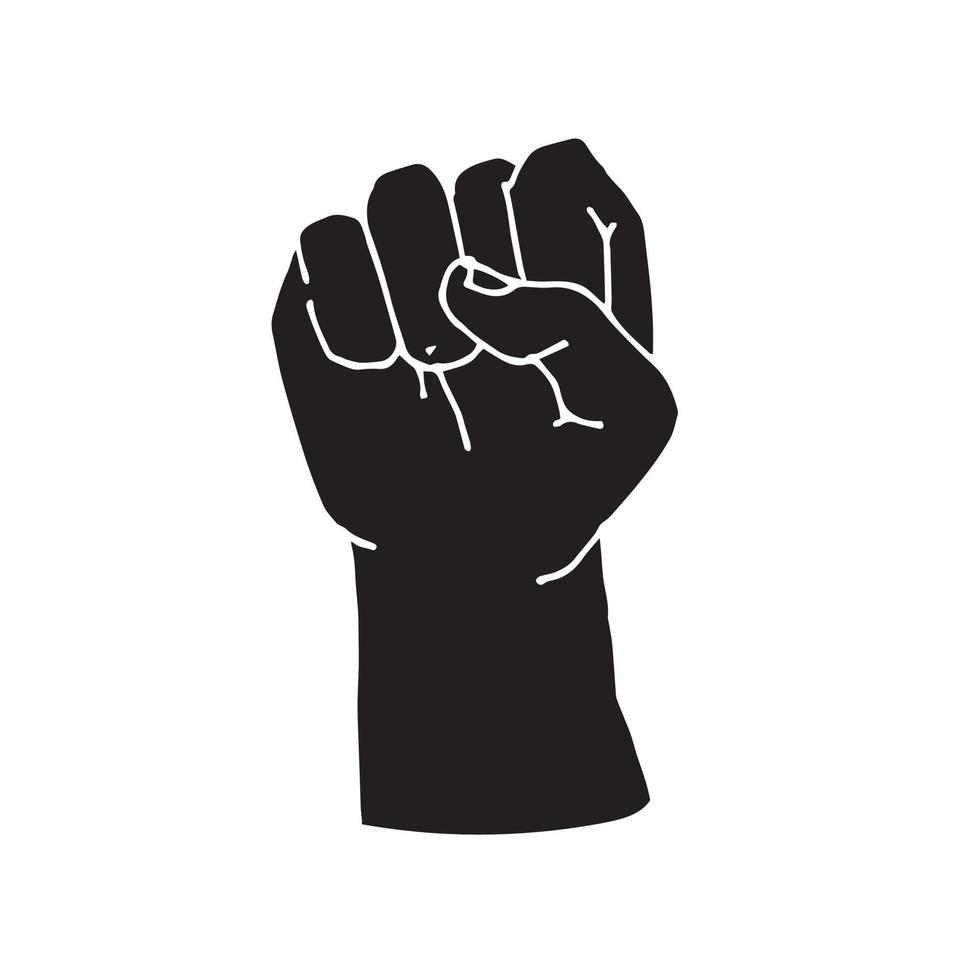 dessin au trait vectoriel. homme noir poing levé. illustration simple en style doodle, icône de rallye, piquet, lutte pour l'égalité raciale. appel à la lutte pour les droits. metter les vies noires vecteur