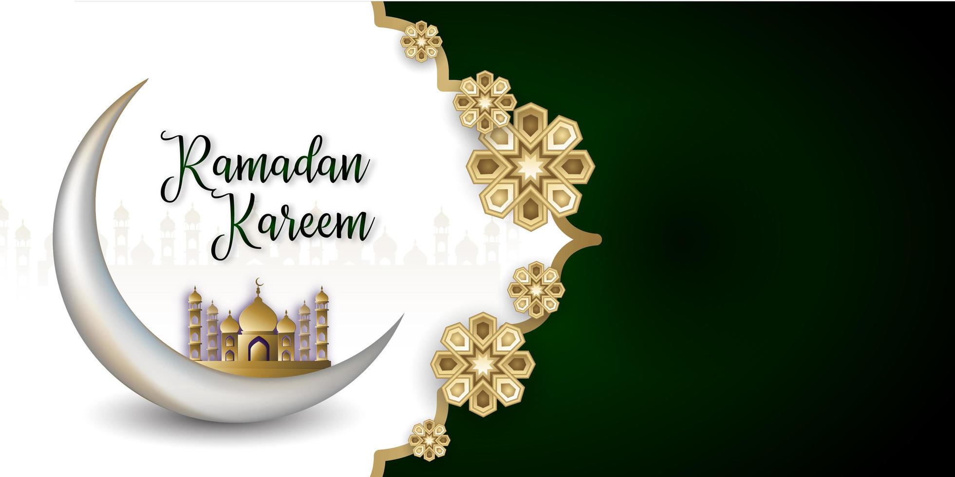 Ramadan kareem bannière de médias sociaux islamiques en vert et blanc vecteur