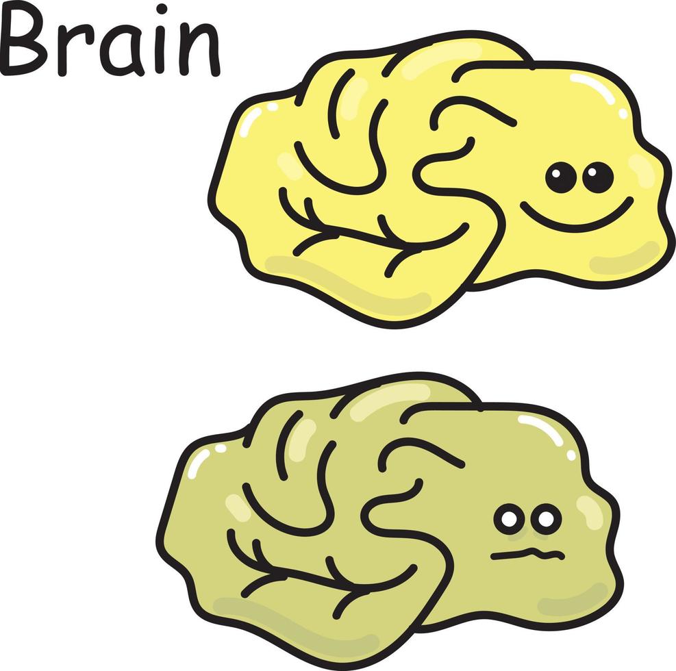 stock illustration illustration vectorielle d'un cerveau d'organe interne. dessin animé pour enfants thème médical cerveau sain et malade. mignon, image, kawaii, griffonnage, style, isolé, blanc vecteur