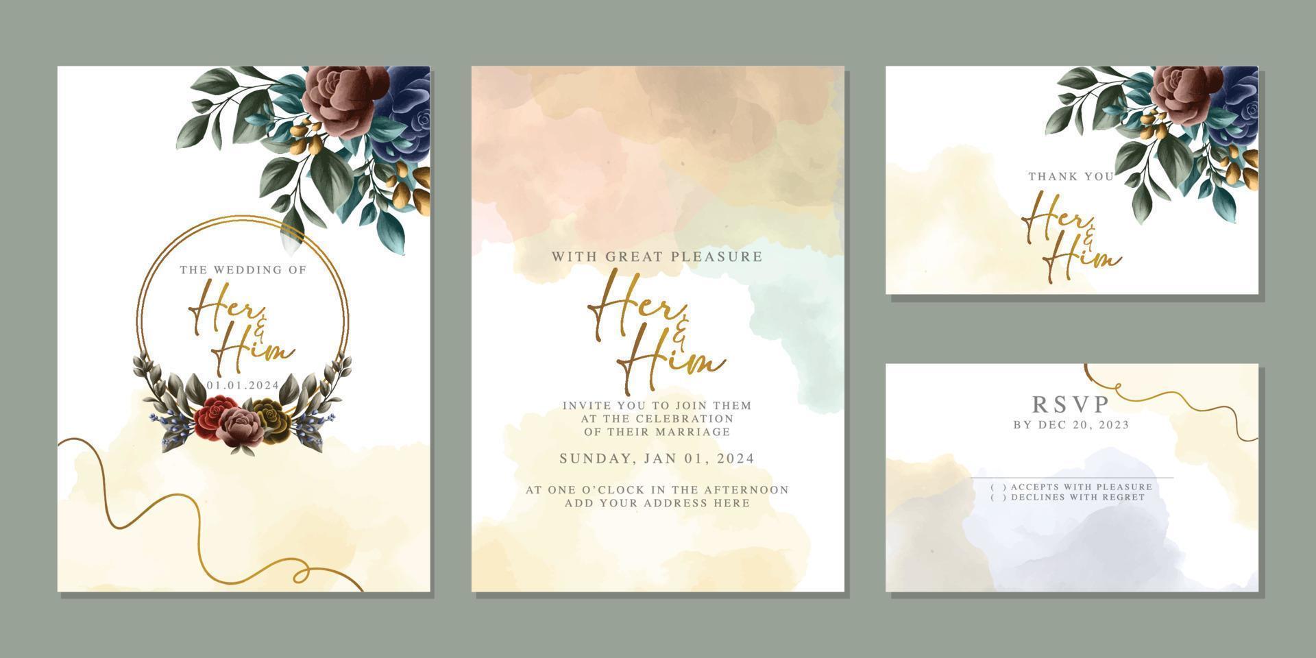 élégante carte d'invitation de mariage floral aux couleurs scandinaves vecteur