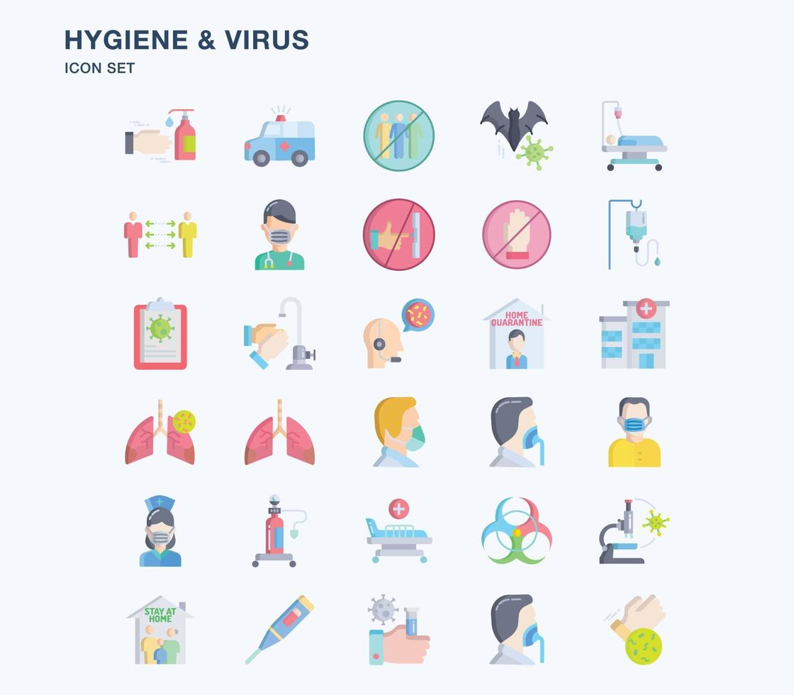 jeu d'icônes plat hygiène et virus covid vecteur