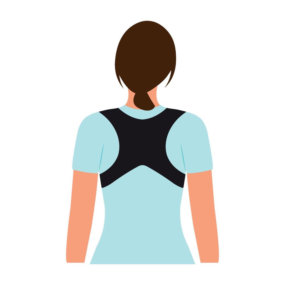 femme avec correcteur de posture. scoliose, traitement de la cyphose. femme portant une ceinture de soutien dorsal pour soutenir et améliorer la posture.illustration vectorielle vecteur