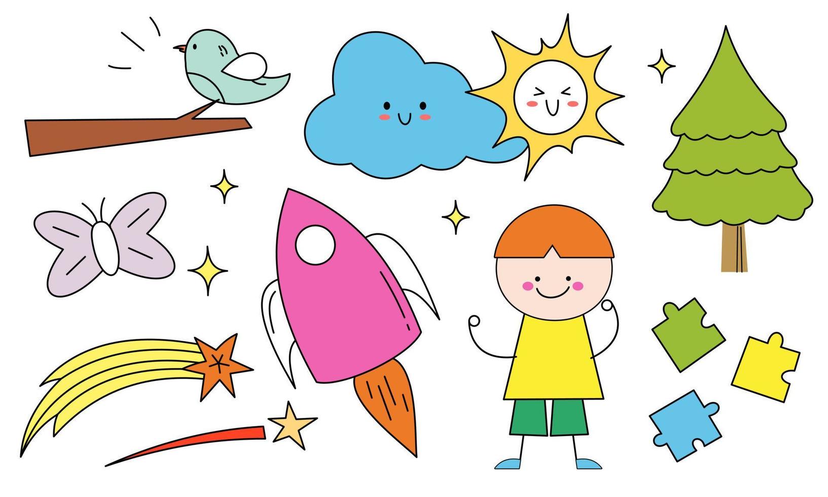 dessin pour enfants mignon, vecteur d'illustration de doodles pour enfants