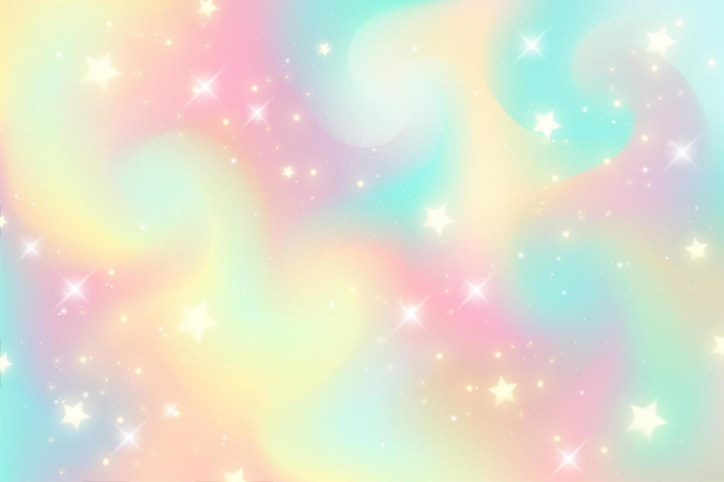 illustration aquarelle fantastique avec ciel pastel arc-en-ciel avec des étoiles. toile de fond cosmique licorne abstraite. illustration vectorielle de dessin animé girlie. vecteur