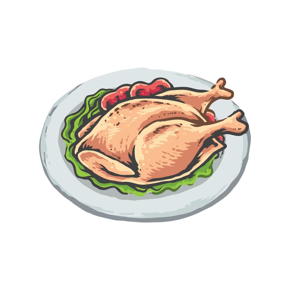 une assiette de poulet frit illustration de style vintage vecteur